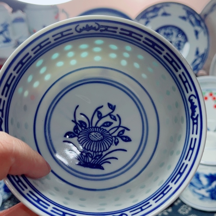 青花玲珑5寸饭碗兰花