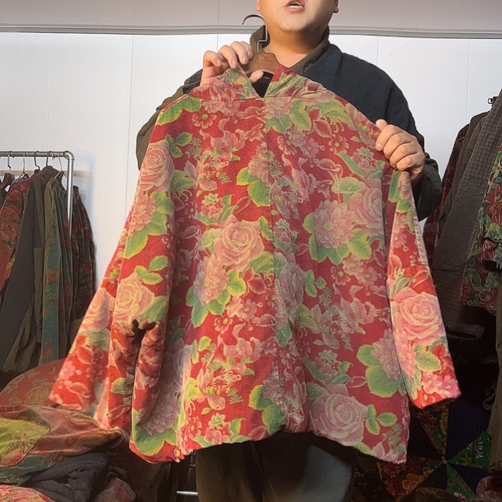 油蜡染条绒棉服上衣