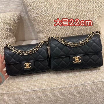 全新未使用 Chanel/香奈儿 25P 荔枝皮方胖子22cm斜挎包