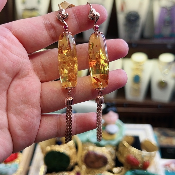 琥珀耳饰未镶嵌古风