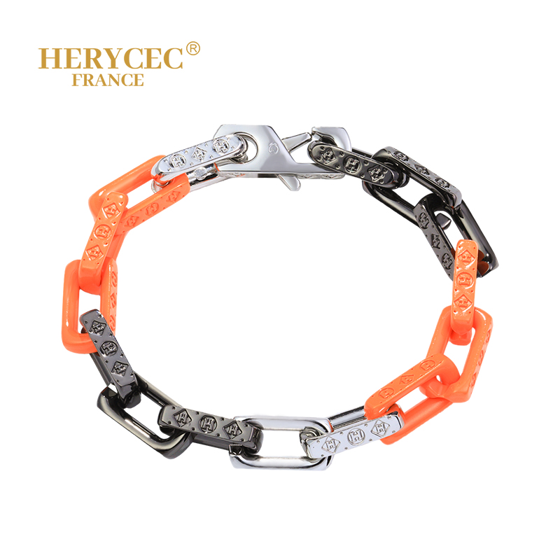 铜合金手链 男士竹节橙色拼接手链 欧美时尚 个性彩色男士高货