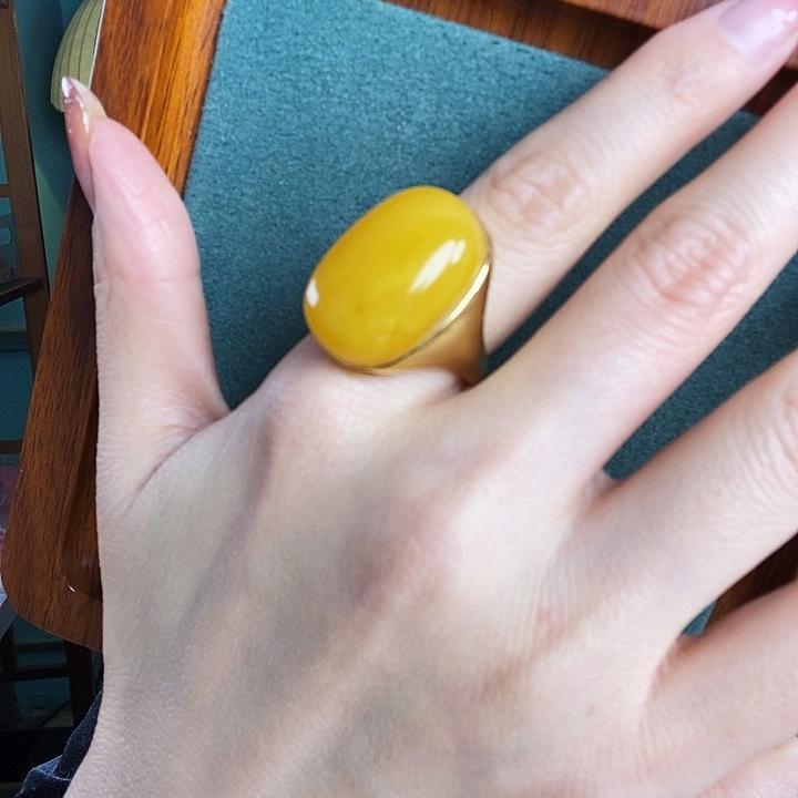 蜜蜡银S925镶嵌戒指戒指