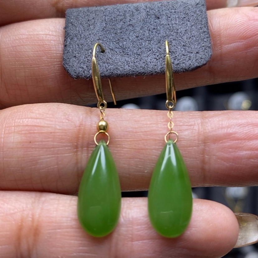 【闪购商品】和田玉耳饰18K金镶嵌18x8x3.8mm耳饰