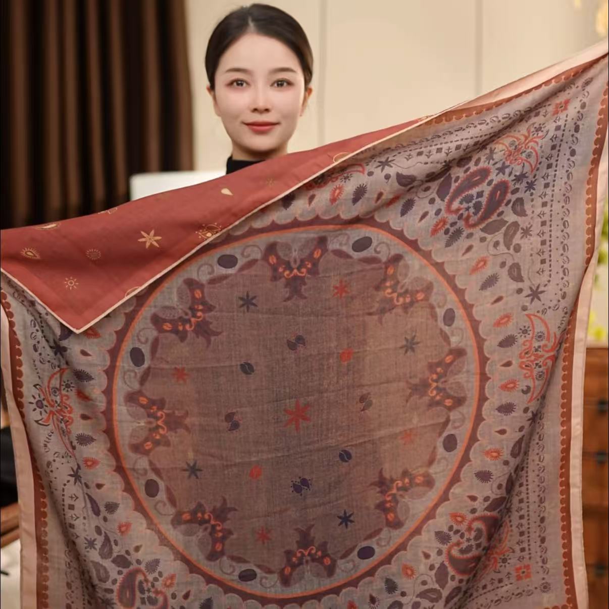 【老钱锋】新款轻奢双层双面丝毛百搭秋冬领巾头巾围巾飘带