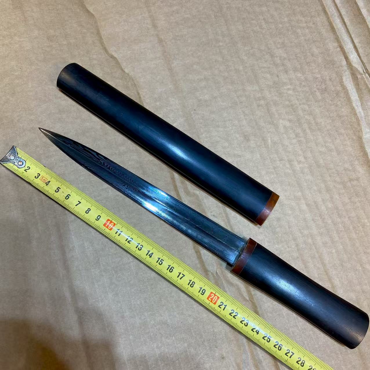 龙泉传统刀剑素装小短剑黑檀木羊角素装短剑瓦面扭转纹小剑未开刃