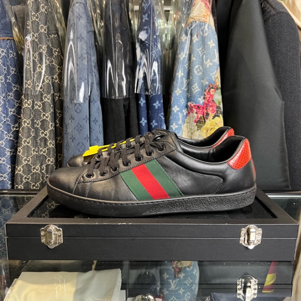 99新 GUCCI/古驰 ace黑色板鞋/43码/无盒