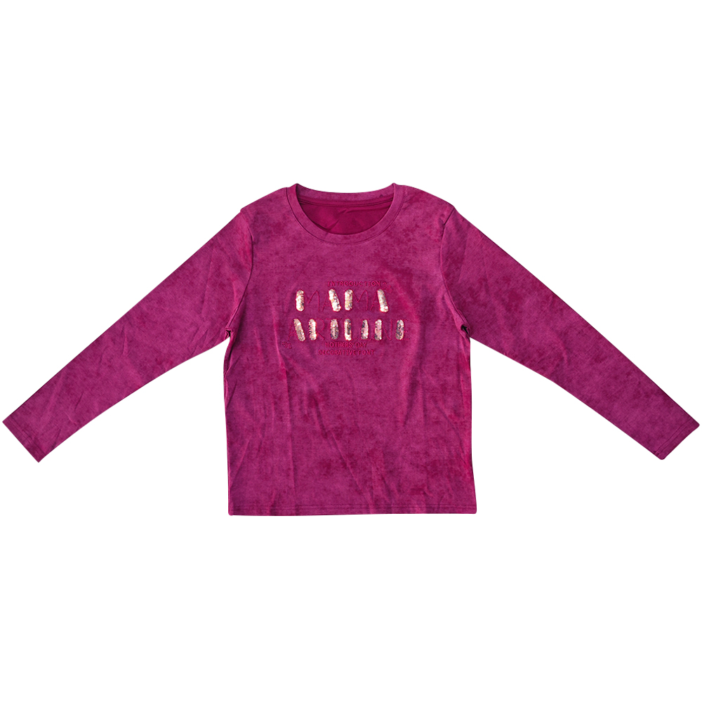 玫红珠片/长袖韩系2025冬高级感新款洋气字母刺绣T恤百搭上衣1846