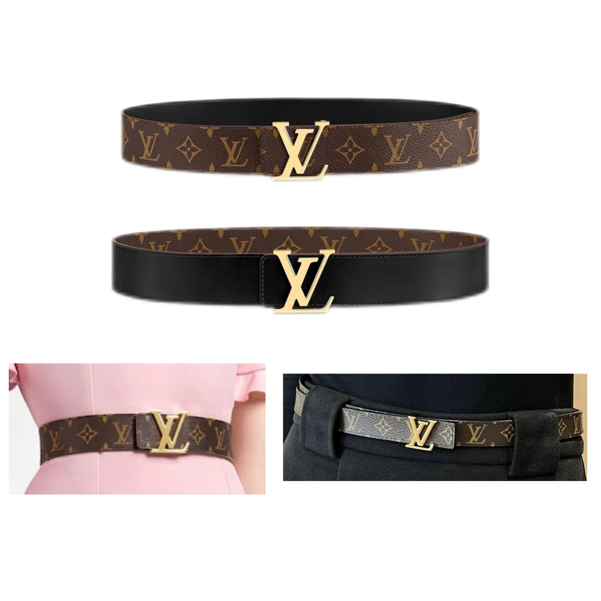 99新 LouisVuitton/路易威登 经典老花印花Logo平滑扣 皮带 棕色