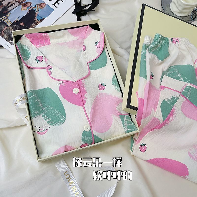 夏季短袖常规短裤睡衣家居服套装夏天春夏云朵女士