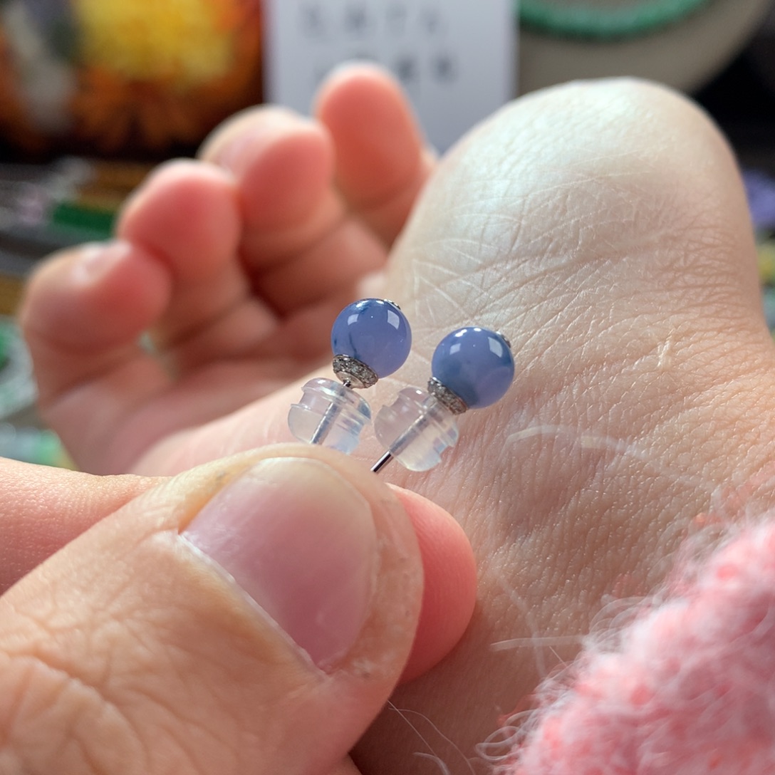 翡翠手链未镶嵌浓色蓝莓紫耳钉