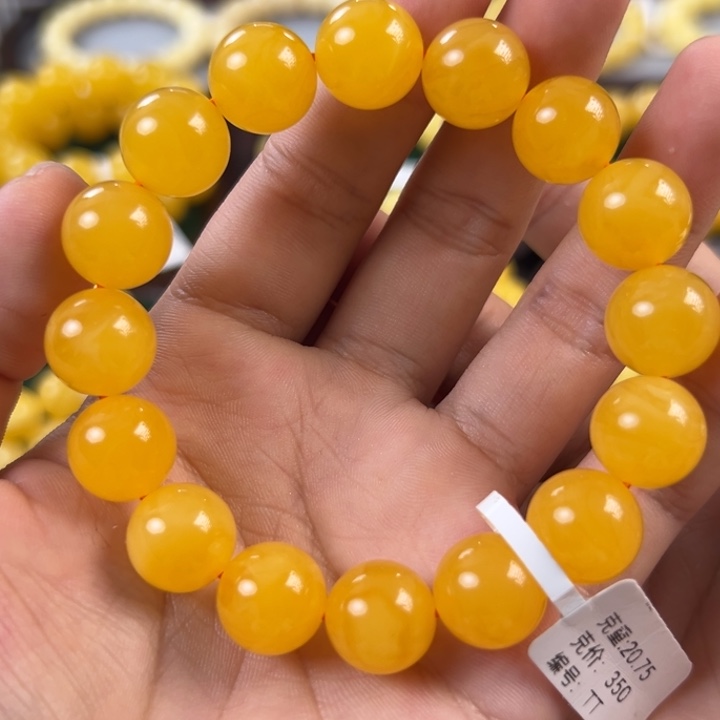 琥珀未镶嵌手链20.75g焦皮同料圆珠13mm tt
