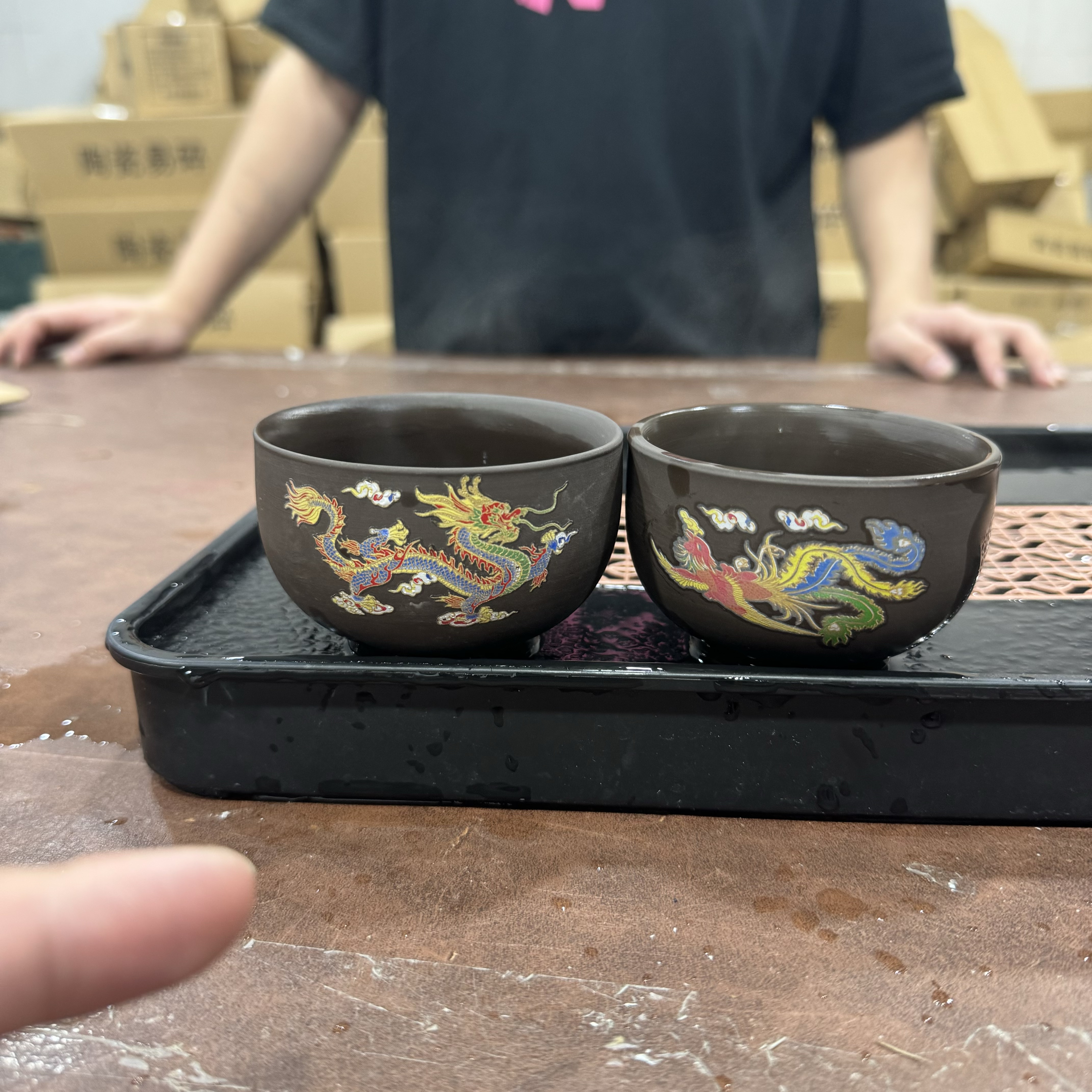 【闪购商品】黑泥紫砂变色龙凤对杯陶瓷主人杯精美 （无礼盒）