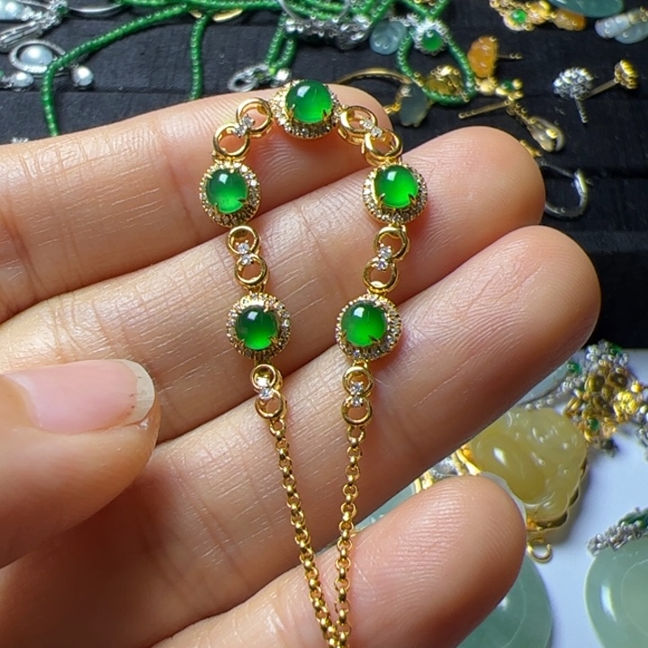 翡翠手链18K金镶嵌翡翠吊坠项链