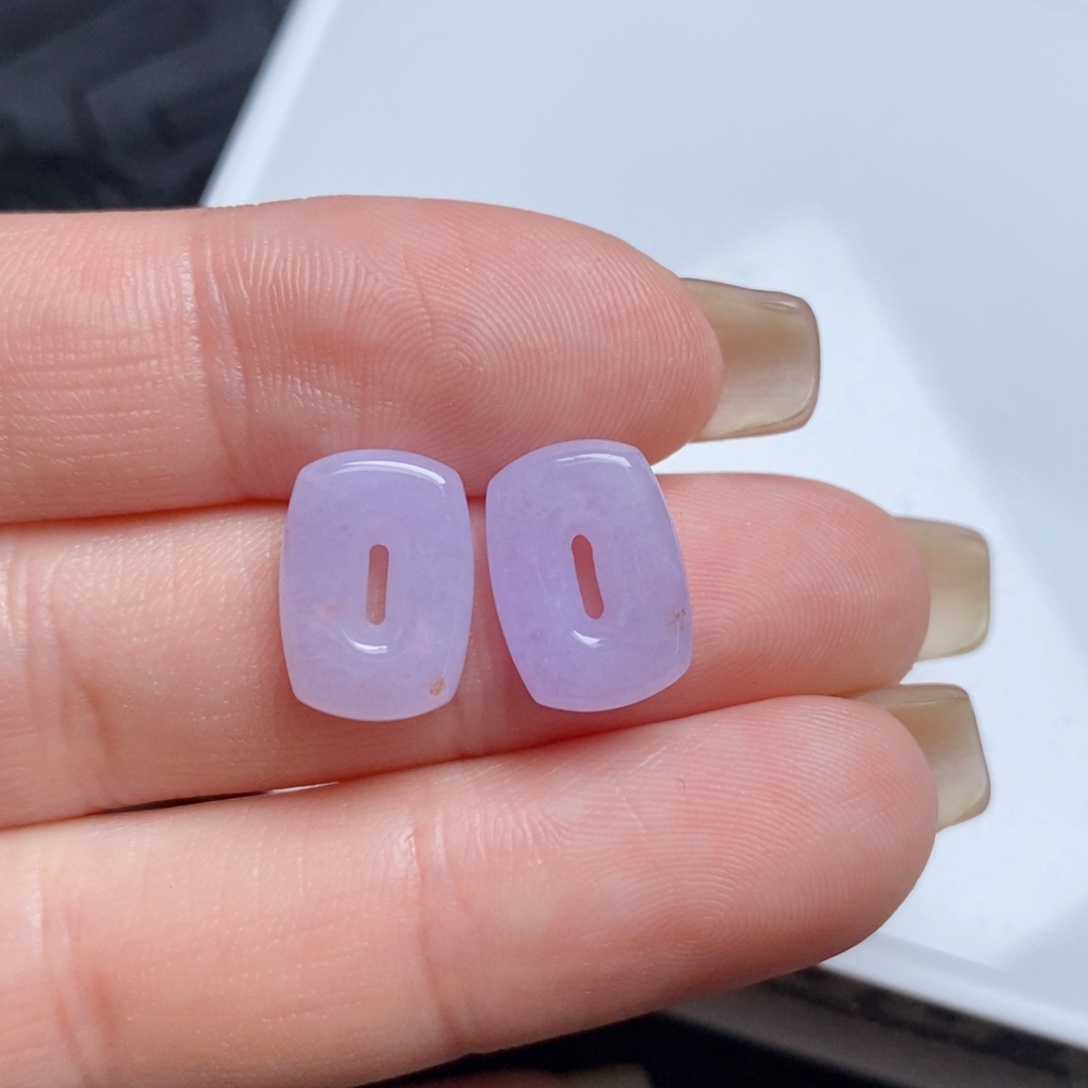 翡翠未镶嵌耳饰浅紫小方糖