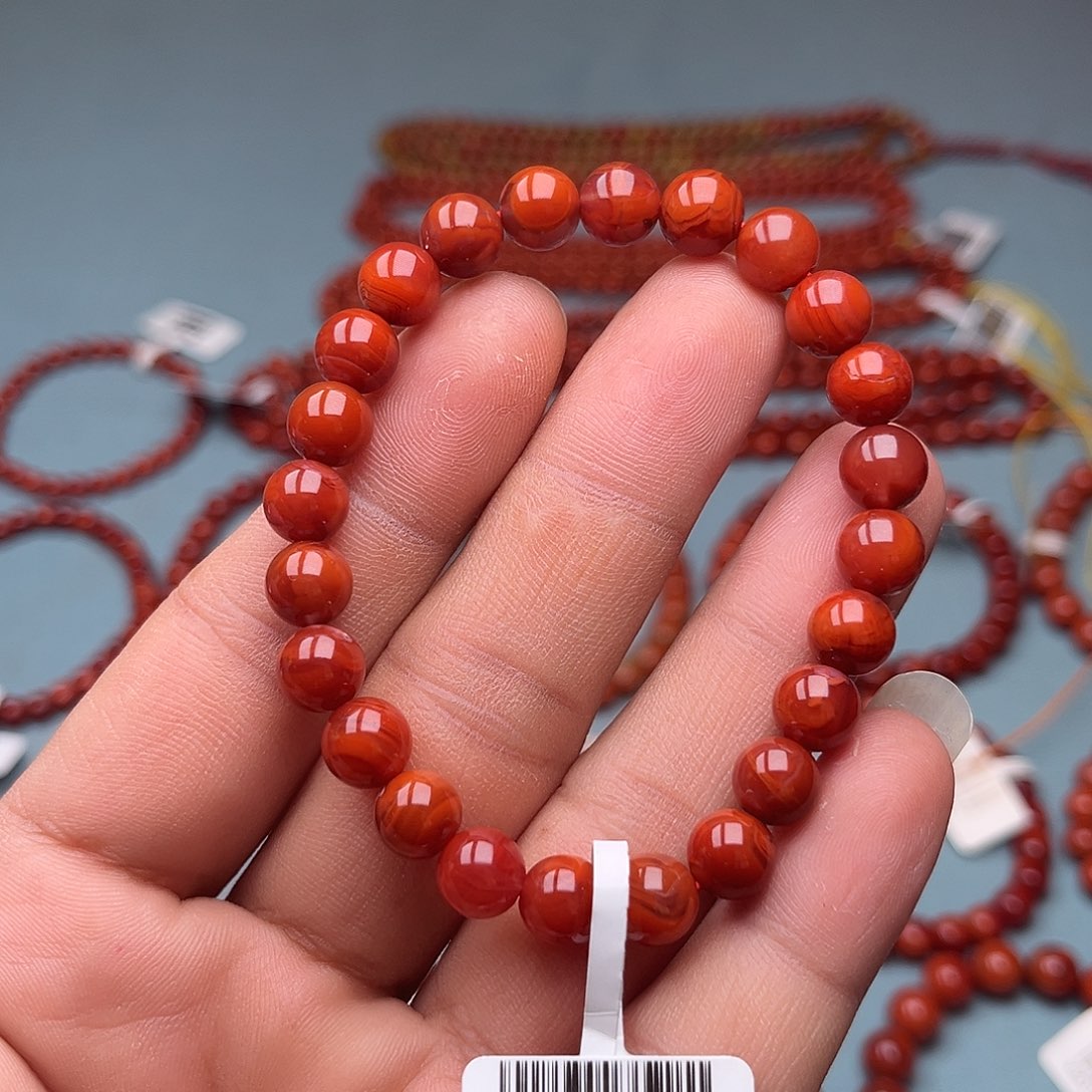 南红玛瑙未镶嵌手链玫锦红卡8