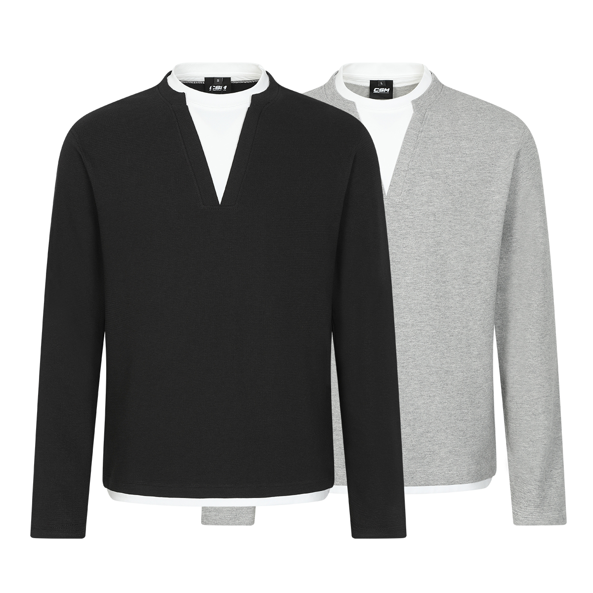 COSSMOR 25AW V领假两件拼接撞色长袖宽松休闲时尚男秋简约秋季