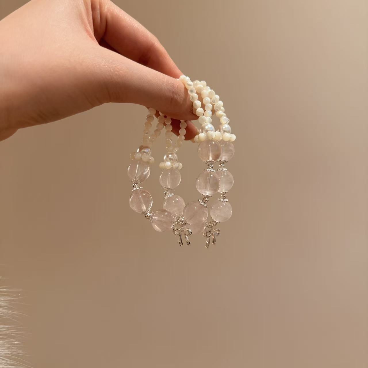 粉水晶白贝手串手链 多样性发其一E159