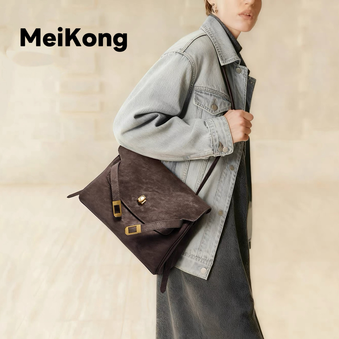 新款百搭复古单肩斜挎女士凯莉包做旧锁扣设计简约休闲（25220）
