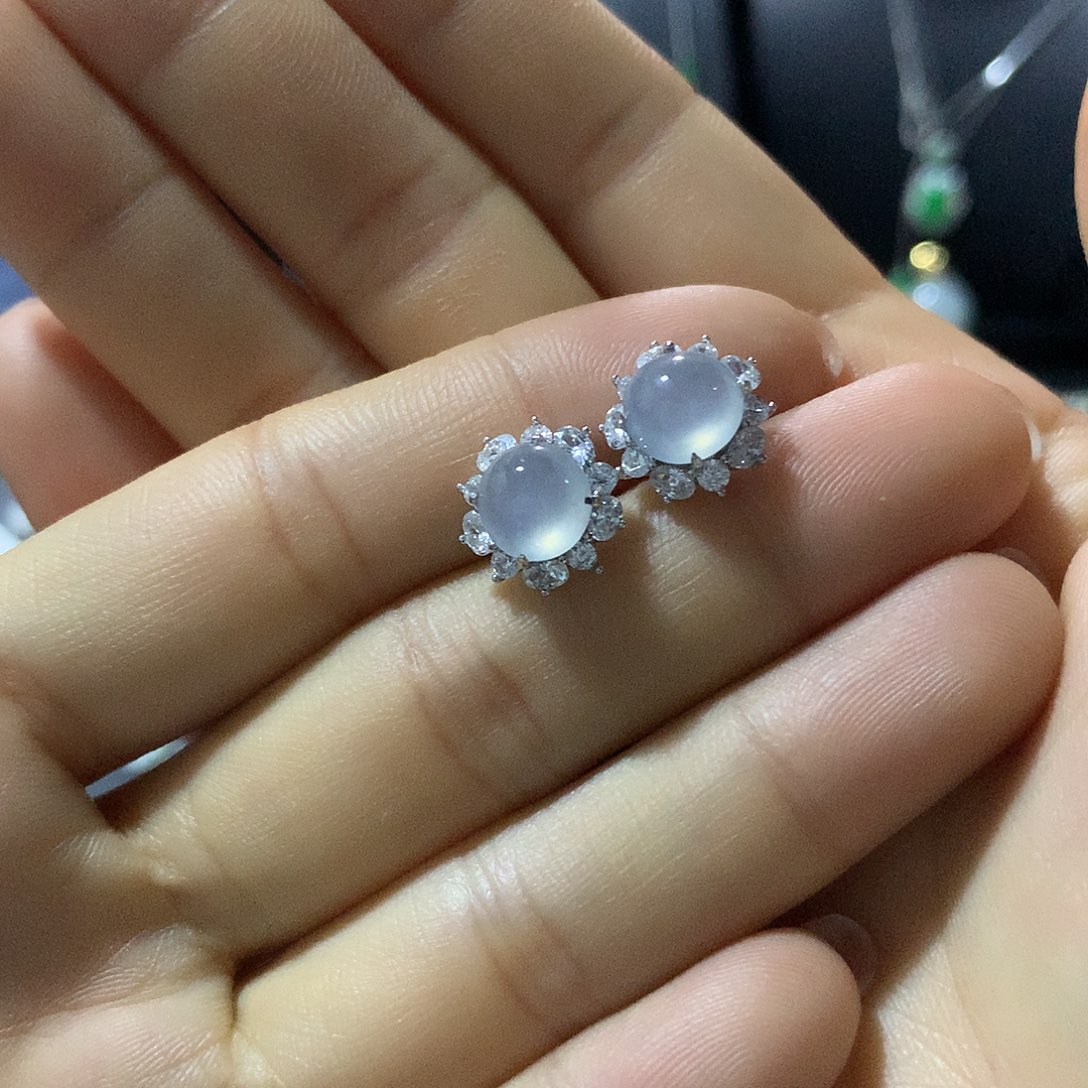 翡翠戒指银S925镶嵌耳钉