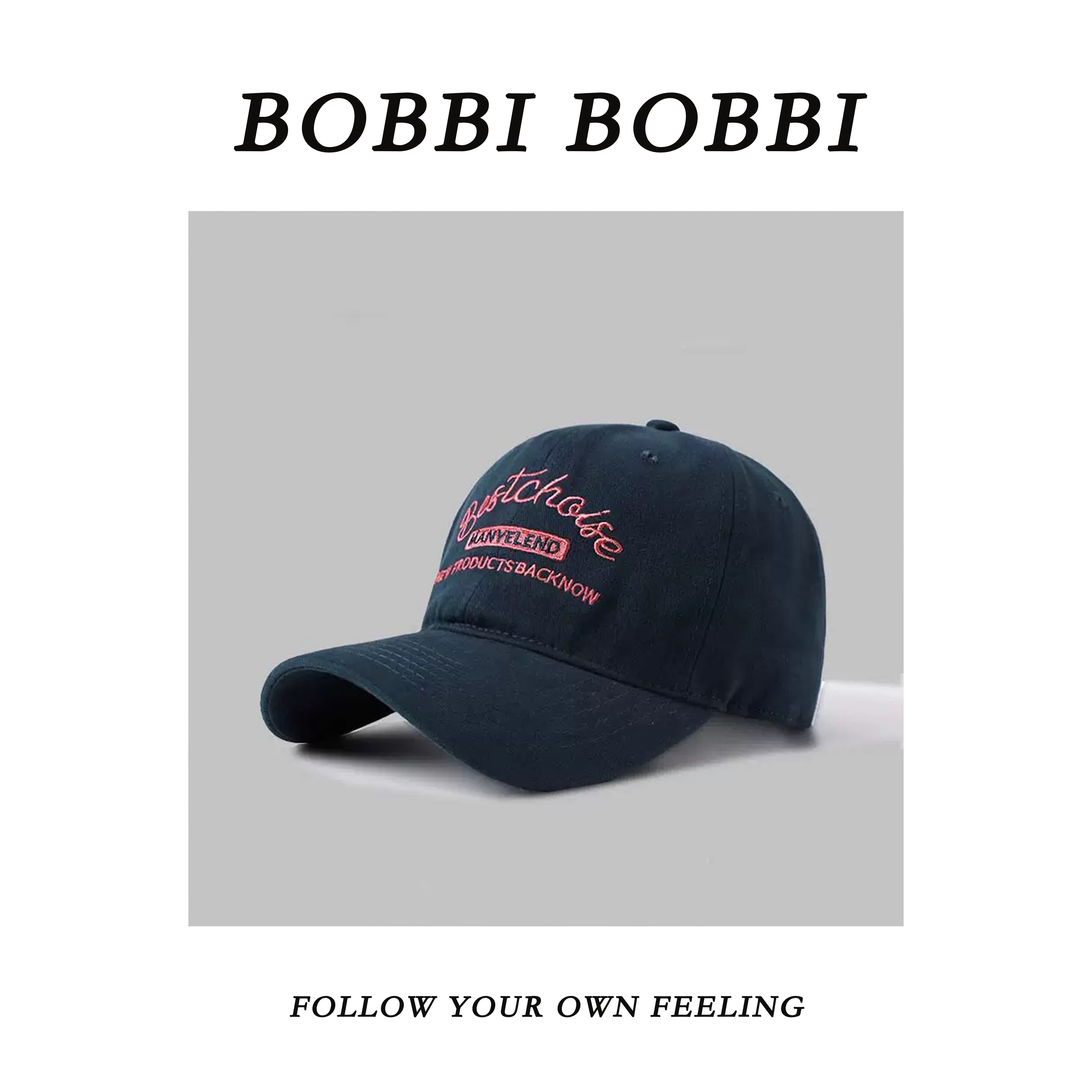 BOBBI 字母撞色刺绣简约百搭纯色棒球帽鸭舌帽