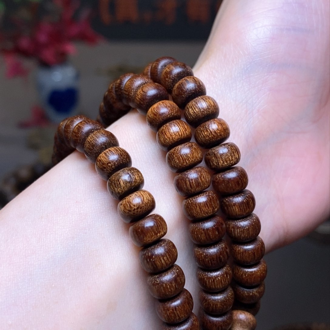 沉香手串越南富森红土熟结0.5×0.8×108