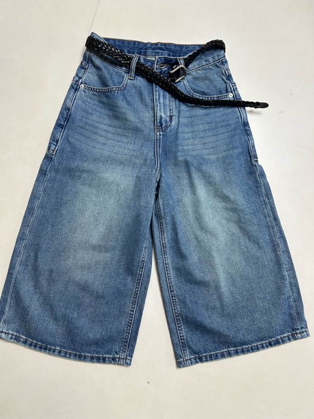 休闲宽松阔腿七分牛仔裤时尚百搭适合通勤