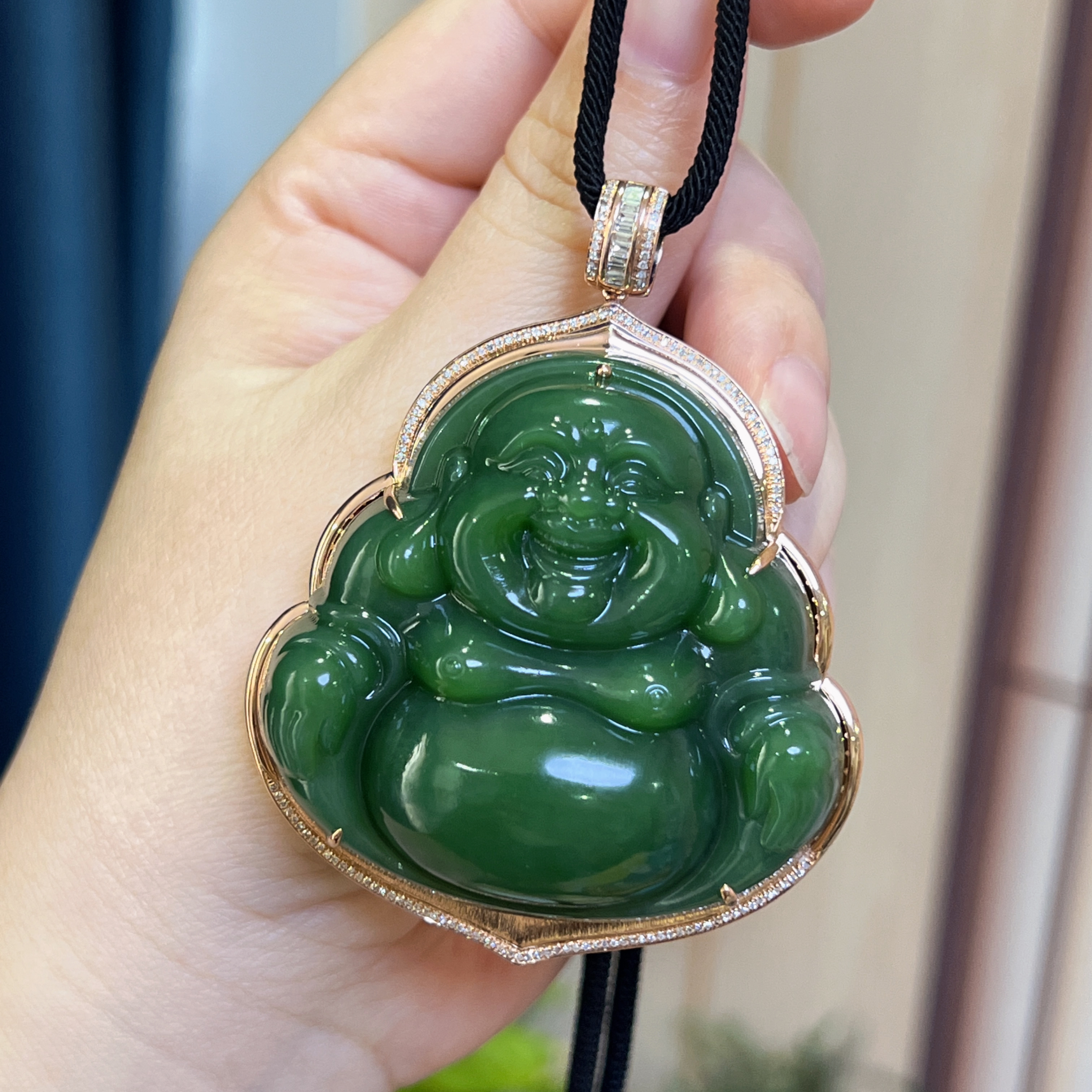 【玉缘汇】传承系列和田玉碧玉老坑辣绿佛公50+mm霸气十足