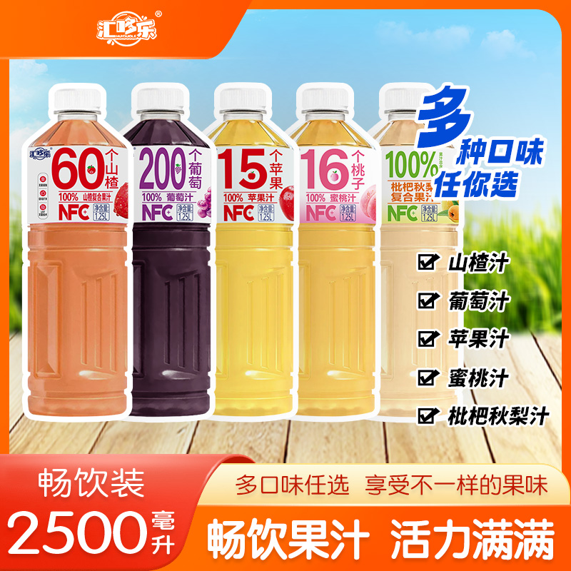 【活力满满】100%苹果汁桃汁葡萄汁山楂汁枇杷秋梨汁1.25L*2大瓶