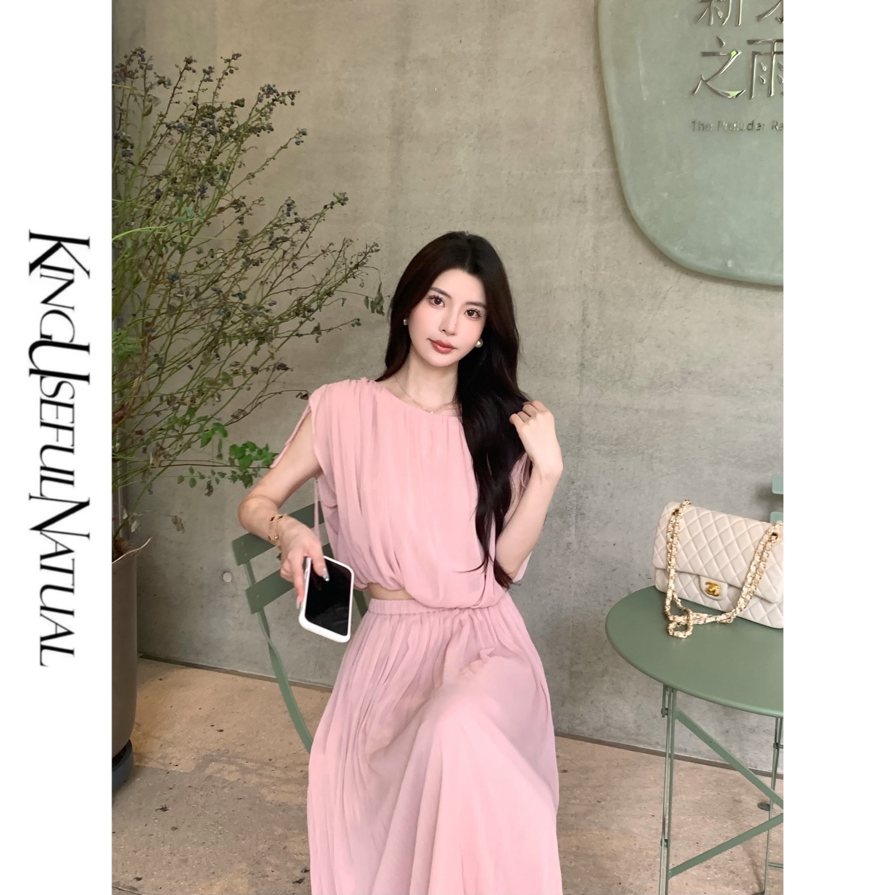 KUN【心动月影纱】浪漫气息 定染粉色调温柔造型感肌理压皱套装