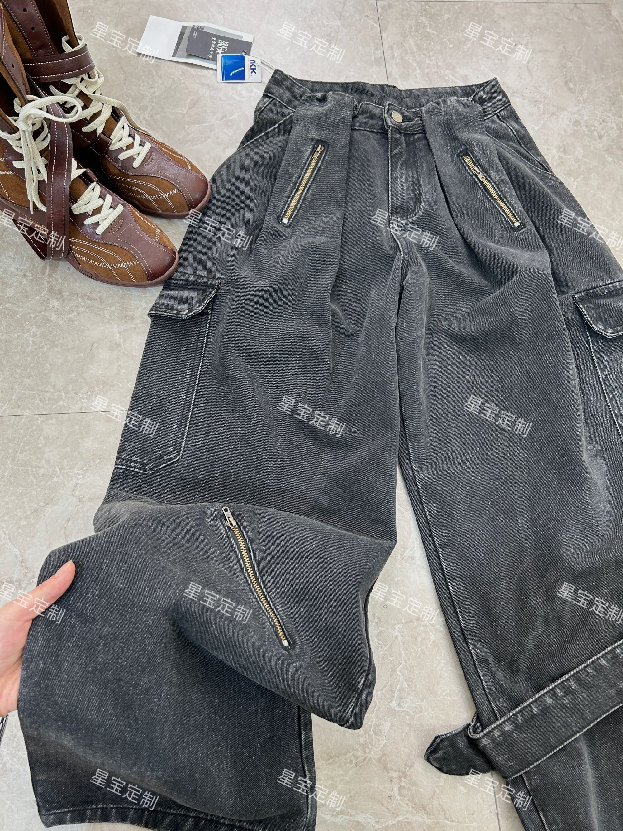 【星宝专属】2025早秋新款美式复古设计感宽松阔腿工装裤9085