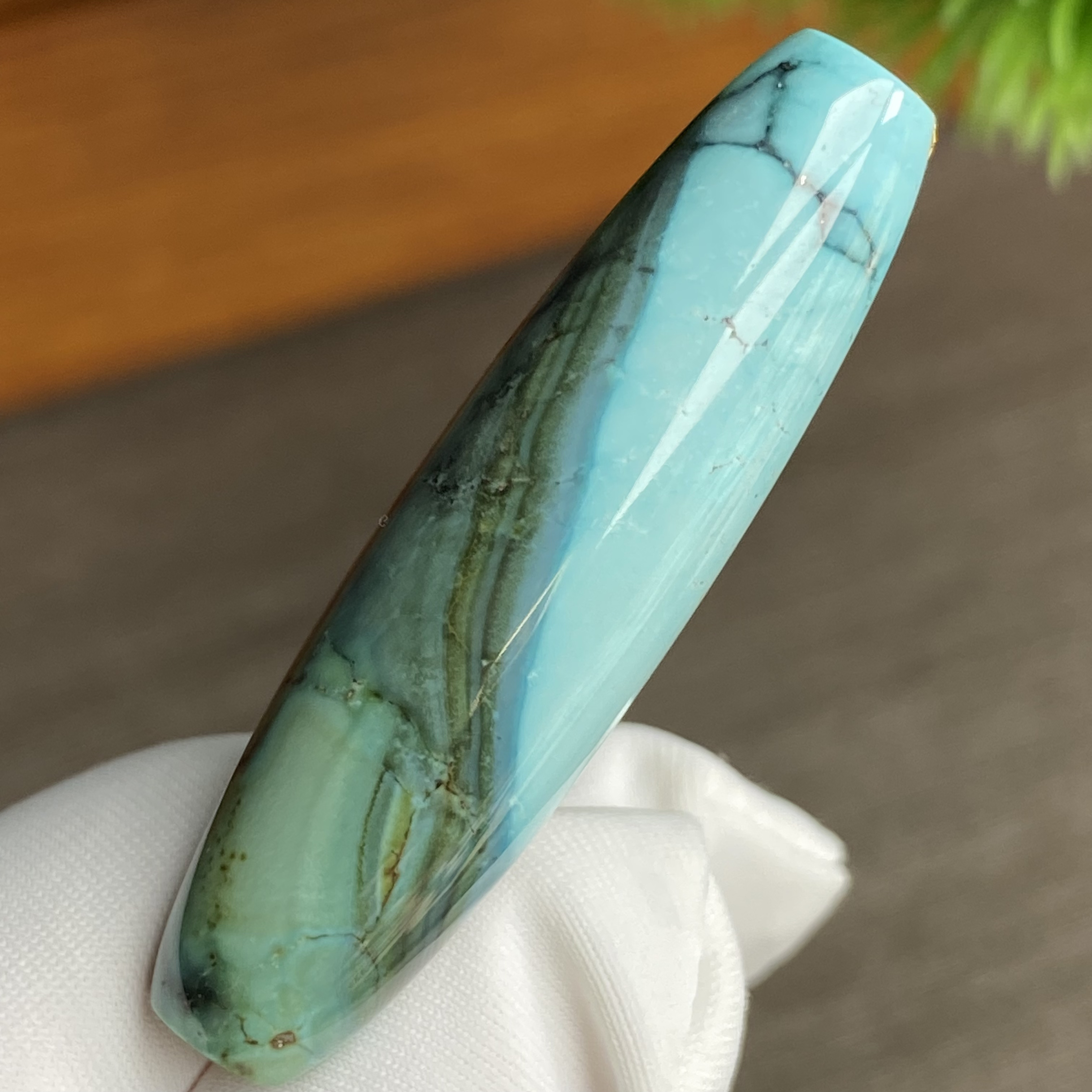 特色水波纹桶珠尺寸10.4mmx38.6mm天然原矿绿松石