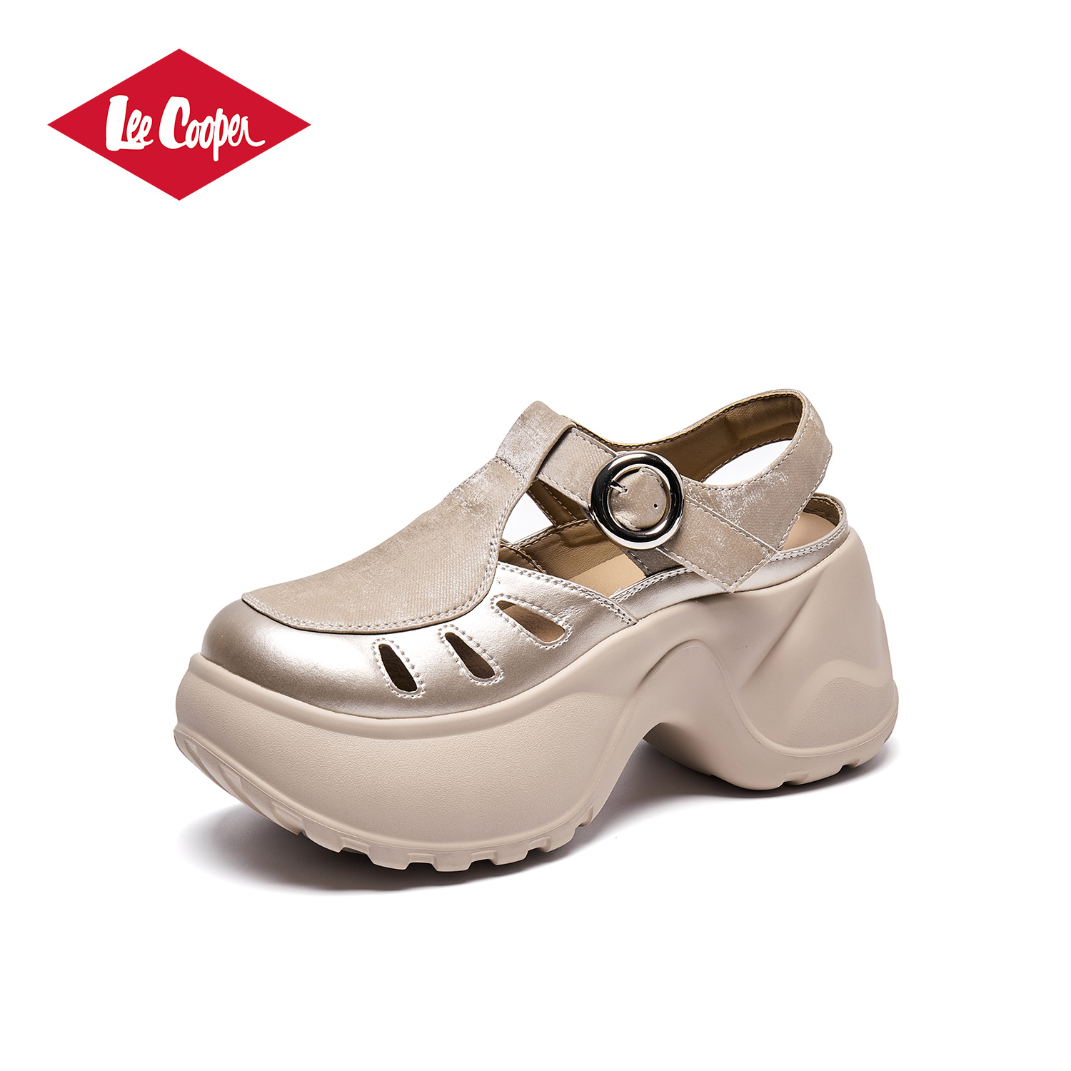 【7CM增高】LEE COOPER金属搭扣镂空凉鞋女2025夏款厚底罗马凉拖鞋