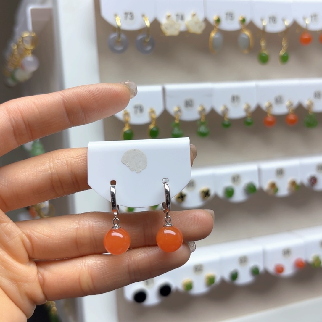 南红玛瑙耳饰银S925镶嵌2