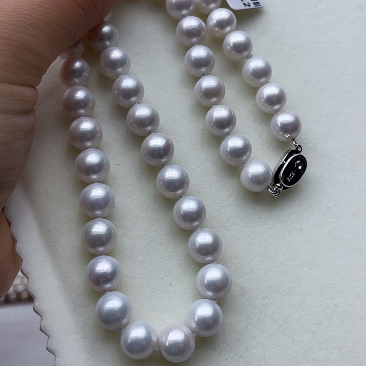 淡水珍珠颈饰银S925镶嵌卡9➕高品极光白炫银蓝光