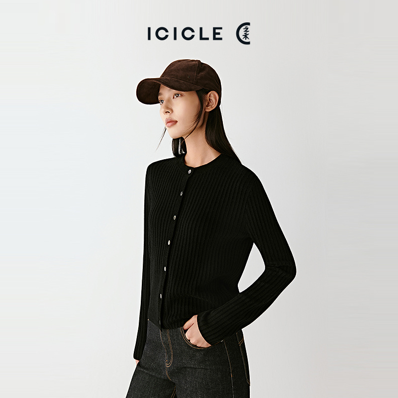 ICICLE之禾羊毛包芯纱针织开衫0423