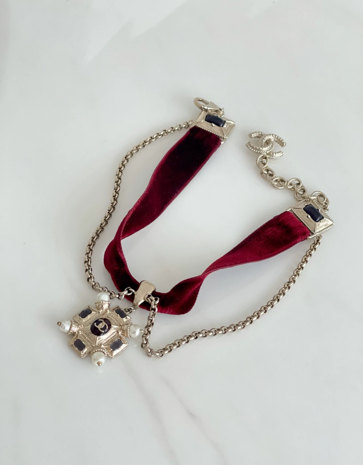 99新 Chanel/香奈儿 蔚蓝/法国大都会丝绒琉璃choker 短颈链