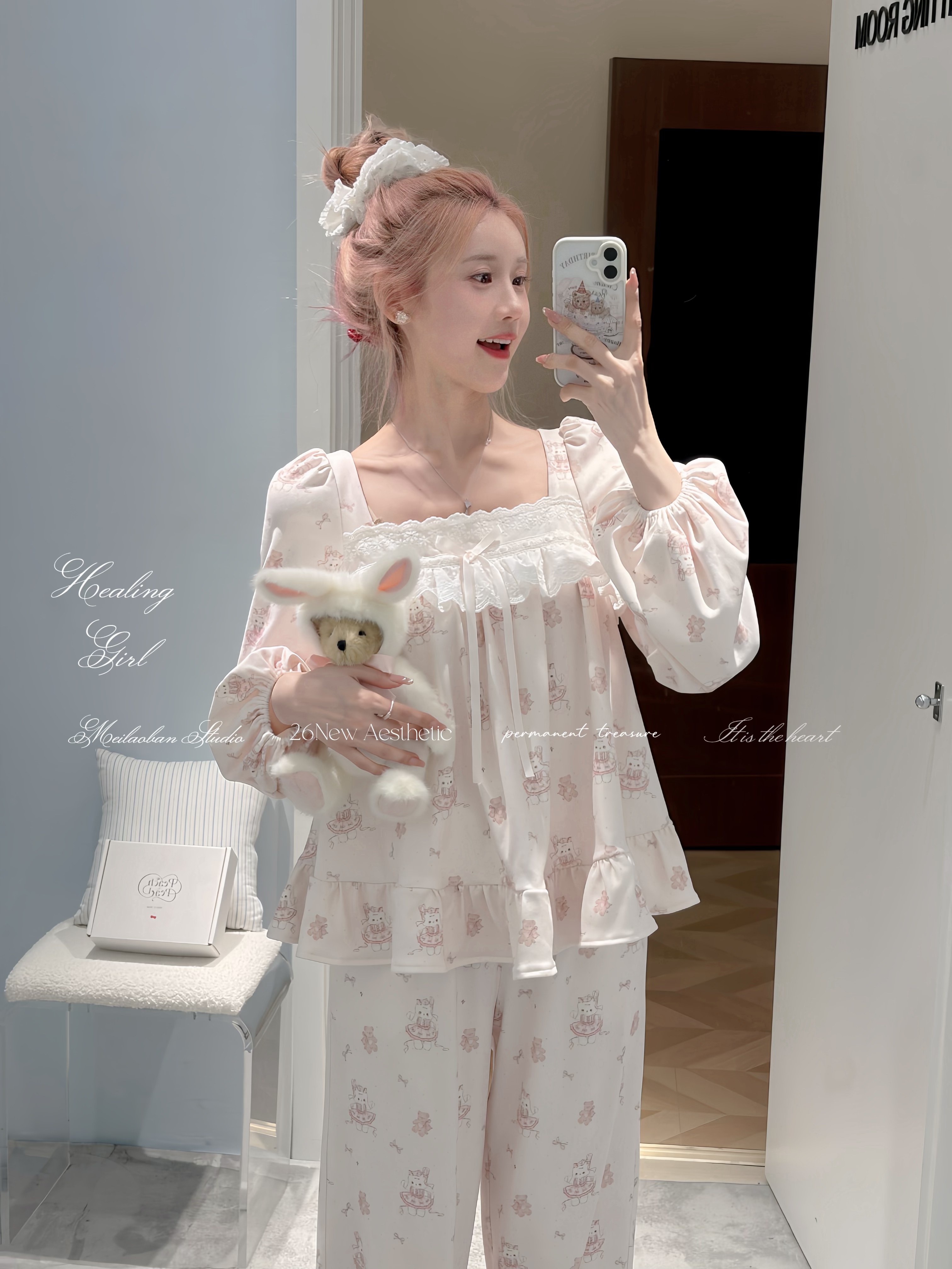 妖精的美美【少女心事薄】自制梦幻宅女奶芙绒秋冬睡衣套装