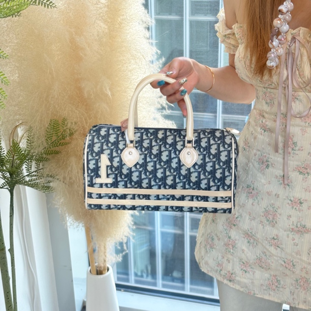 95新 DIOR/迪奥 蓝色老花波士顿手提包