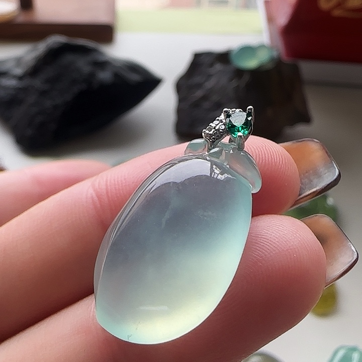 岫玉银S925镶嵌吊坠(不含链)