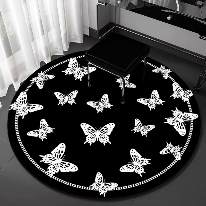 中古风亚麻材质圆毯轻奢沙发茶几床边毯高级卧室极简防滑