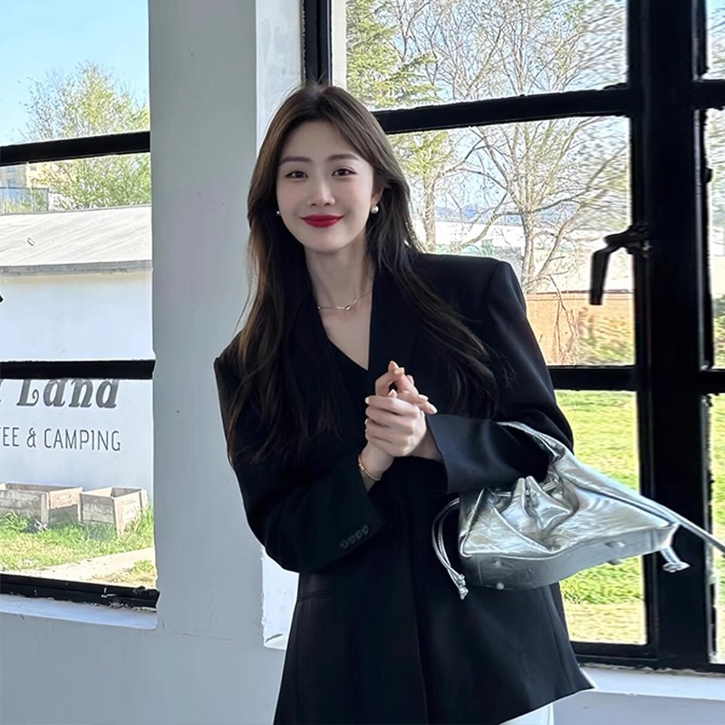 韩版宽松西装外套女2025年春秋新款小个子高级感设计西服女装上衣