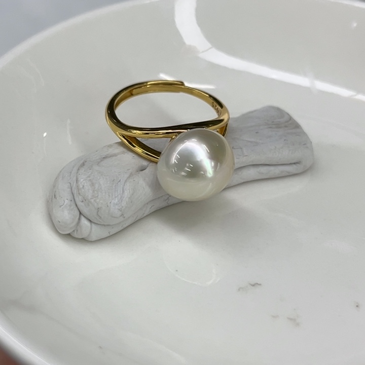 银S925镶嵌戒指海水珍珠10-11