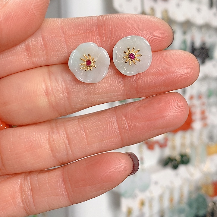 翡翠耳饰银S925镶嵌翡翠