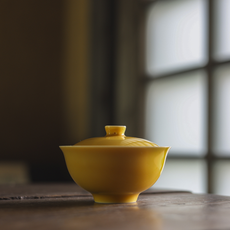 阿茶 阿茶 黄丽君蜜蜡黄半月盖碗 X9319