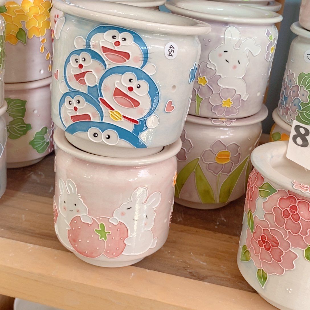 白泥手绘多肉花盆454?**?