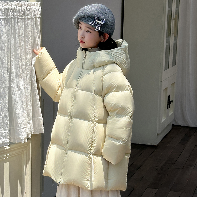 童装女童羽绒服女孩中大童长款2025冬季新款三防90绒加厚保暖外套
