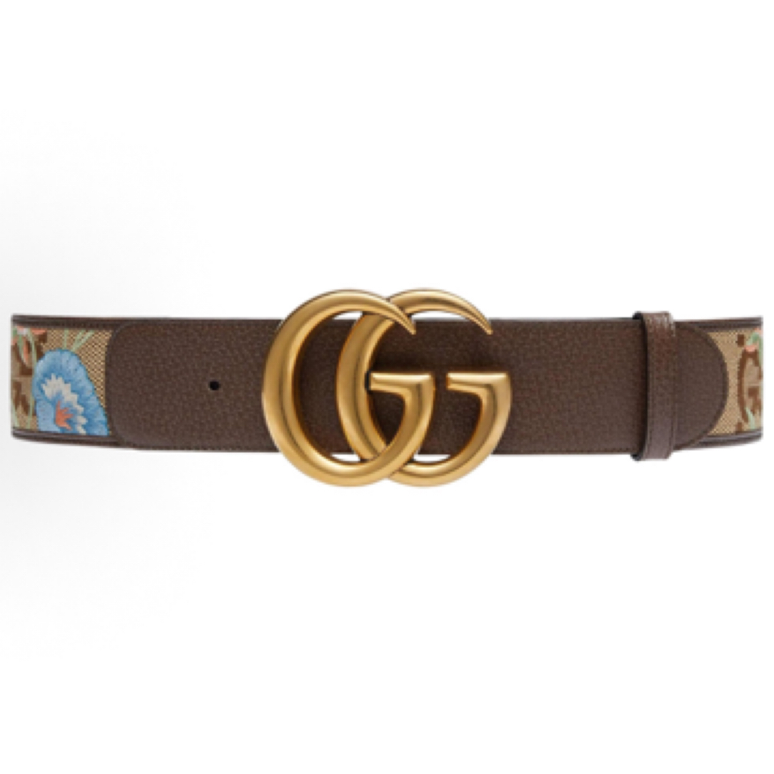 99新 GUCCI/古驰 GUCCI古驰 花卉刺绣双G平滑扣宽5cm/D01232