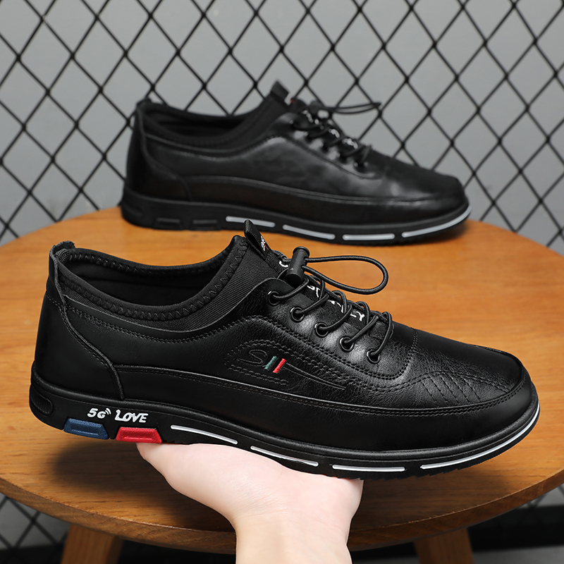 0820新款男士商务套脚皮鞋透气休闲皮鞋一脚蹬懒人皮鞋防滑驾车鞋