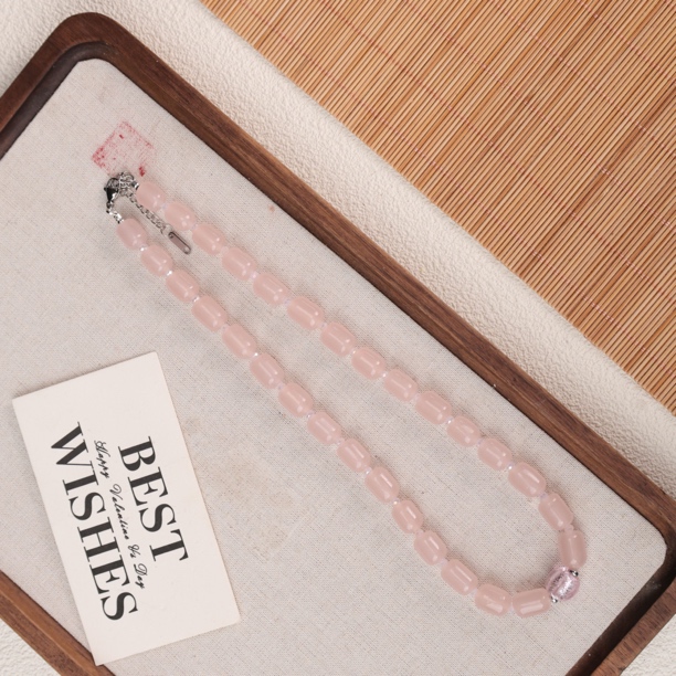 合金项链 LZ3184蜜桃粉老型珠桶珠粉色银箔琉璃项链