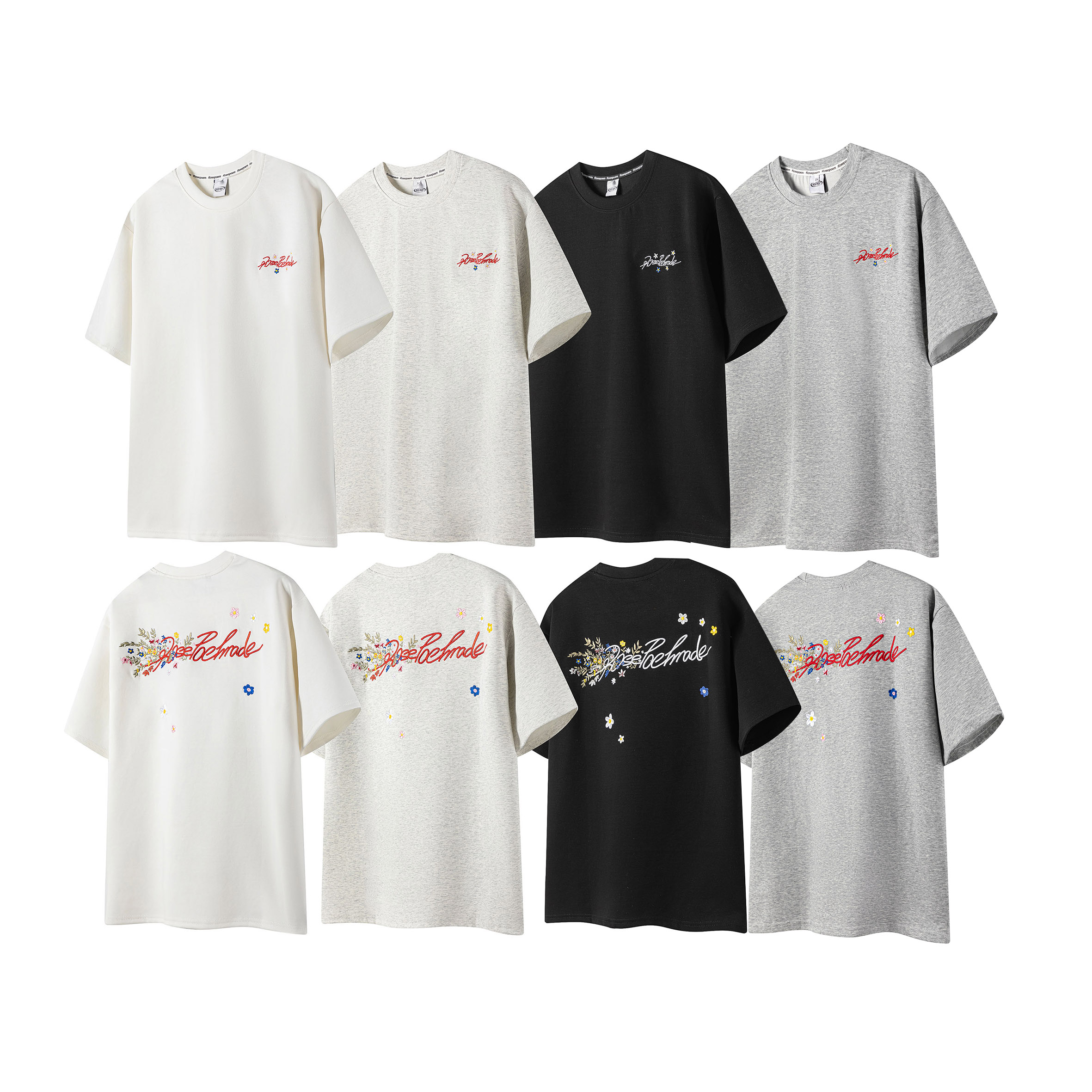  Rosepoem液氨棉夏季冰感时尚宽松重磅花卉刺绣短袖T恤男女款式